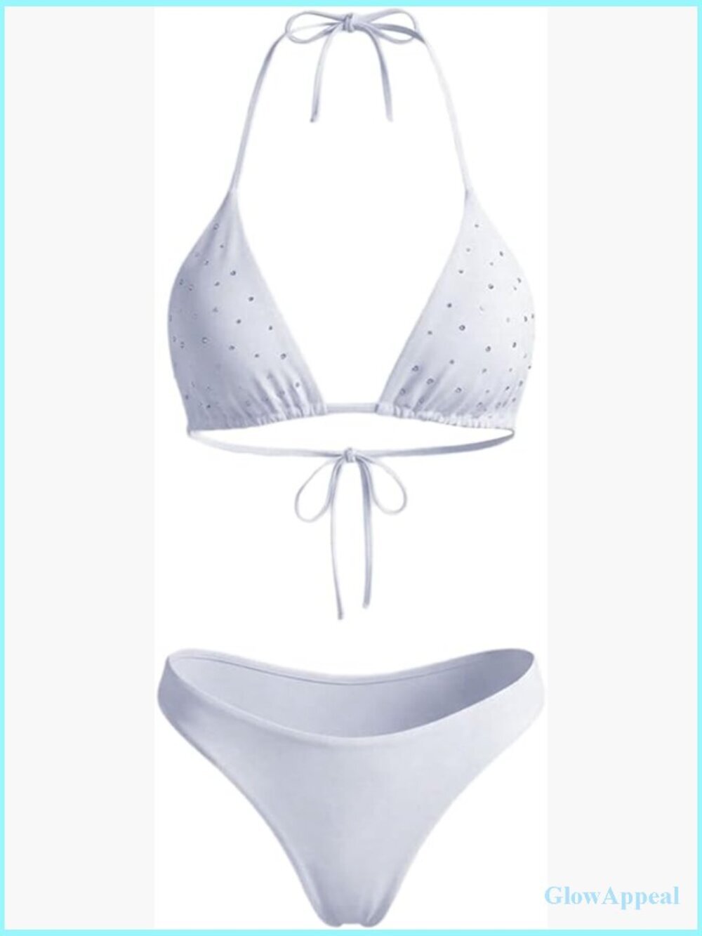 3 Piece Rhinestone Bikini Set Halter Triangle Top with Cover Up Skirt